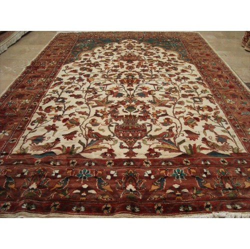 Exclusive Tree of Life Bird Jungle Hand Knotted Area Rug Wool Silk Carpet'