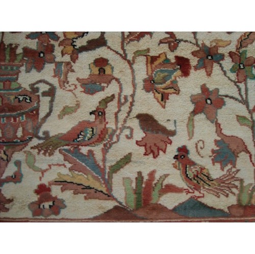 Exclusive Tree of Life Bird Jungle Hand Knotted Area Rug Wool Silk Carpet'