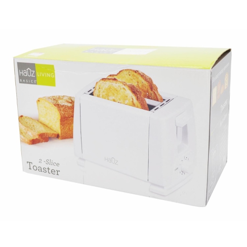 Hauz ATS4458 - 2 Slice Toaster, Wide Slot, Crumb Tray, 750 Watts, White