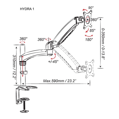 AMER Single Monitor Desk Mount w/ Clamp & Grommet Base | Heavy Duty Single Monitor Mount Holds VESA Screen up to 28"