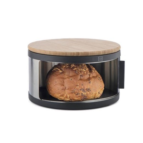 Round Stainless Steel Bread Bin | 18/10 Stainless Steel | Sustainable Sourced Bamboo Wood