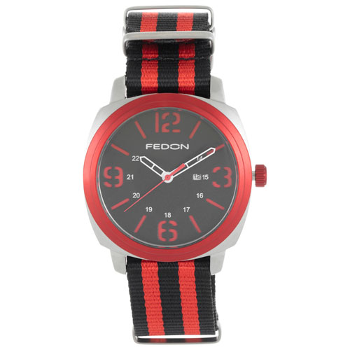 GIORGIO FEDON 1919 FDAF001 MONTRE POUR HOMME EN NYLON STYLE ARMÉ NOIR ET ROUGE