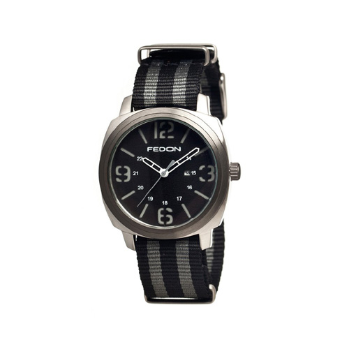 GIORGIO FEDON 1919 FDAF004 MONTRE EN NYLON MILITAIRE POUR HOMMES NOIR ET ARGENTÉ