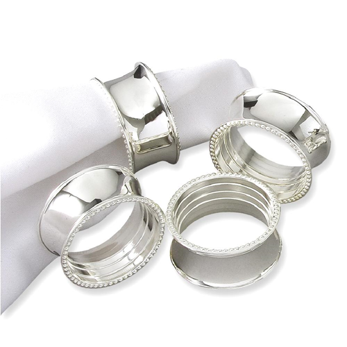 IceCarats Set Of 4 Silver Plated Beaded Napkin Band Rings