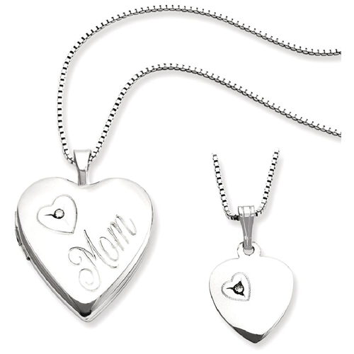 IceCarats 925 Sterling Silver Diamond Heart Locket Pendant Charm Necklace Set