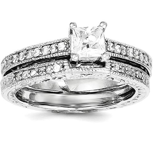IceCarats 925 Sterling Silver 2 Piece Cubic Zirconia Cz Wedding Set Band Ring Engagement
