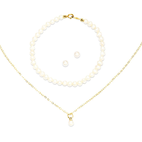 IceCarats 14k Yellow Gold Freshwater Cultured Pearl 15 Chain Necklace Earrings 5.5 Bracelet 3pc Set