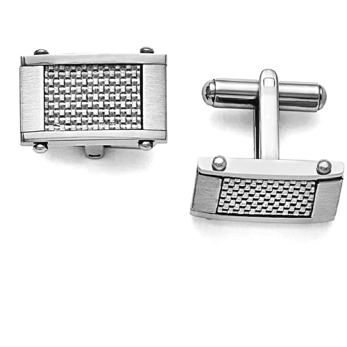 IceCarats Stainless Steel Brushed Grey Carbon Fiber Inlay Cuff Links Mens Cufflinks Men Link