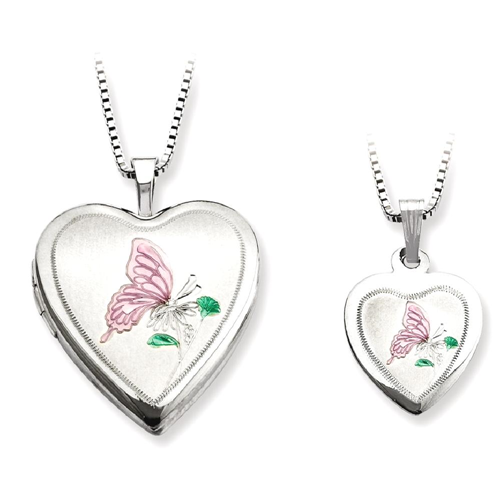 IceCarats 925 Sterling Silver Butterfly Heart Photo Pendant Charm Locket Chain Necklace That Holds Pictures Set