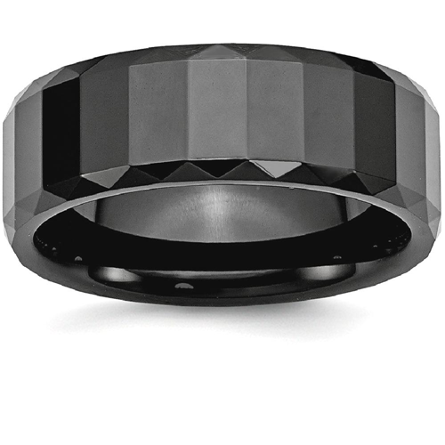 IceCarats Ceramic Black Faceted 8mm Beveled Edge Wedding Ring Band Size 12.50 Fancy