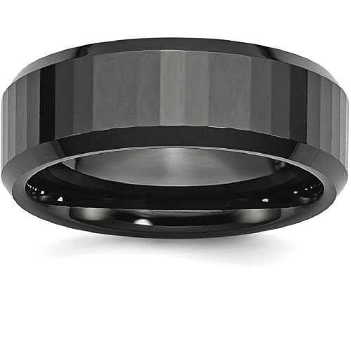 IceCarats Ceramic Beveled Edge Black Faceted 8mm Wedding Ring Band Size 8.00 Fancy
