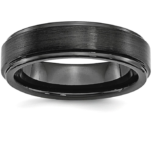 IceCarats Black Ceramic Ridged Edge 6mm Brushed Wedding Ring Band Size 11.50 Classic Flat Wedge