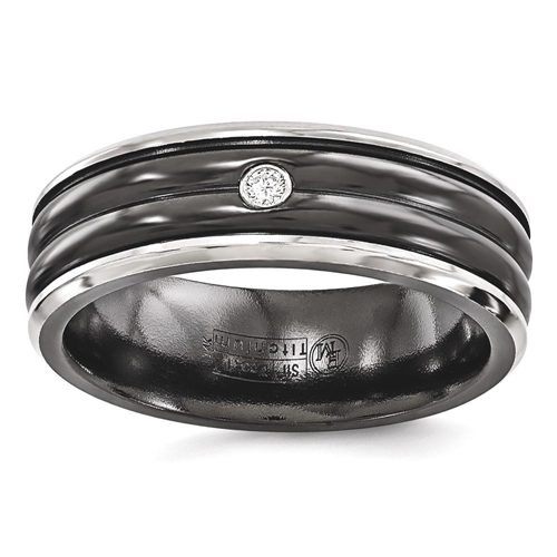 IceCarats Edward Mirell Black Titanium .03ct Diamond 925 Sterling Silver Bezel 7mm Wedding Ring Band Size 7.00 Men
