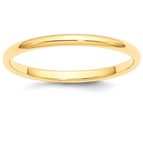 Solid 14k Yellow Gold 2mm Half Round Wedding Band