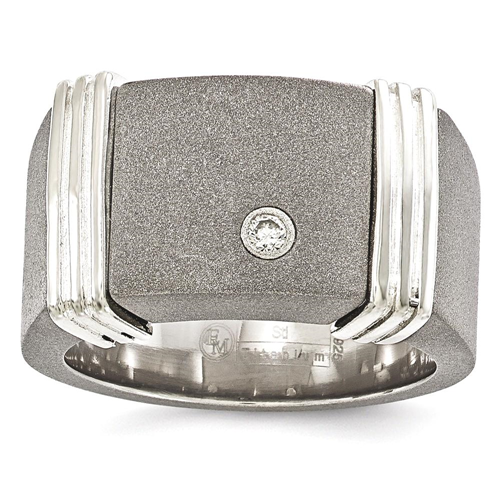 IceCarats Edward Mirell Titanium Argentium 925 Sterling Silver .06ct Diamond Signet Band Ring Size 8.50 Wedding Men