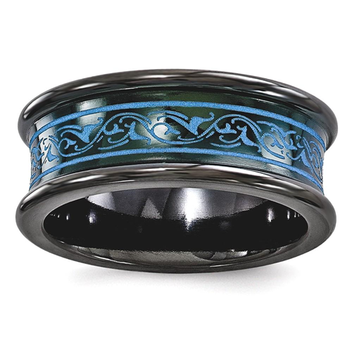 IceCarats Edward Mirell Black Titanium Concave Anodized Teal 8mm Wedding Ring Band Size 8.50 Fancy Designed