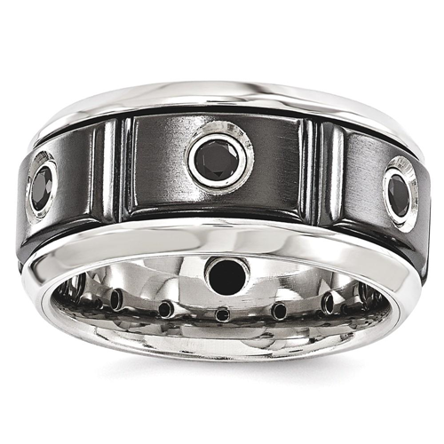 IceCarats Edward Mirell Black Titanium Stainless Steel Silver Bezel Spinel Band Ring Size 11.00 Wedding Gemstone Men Fancy