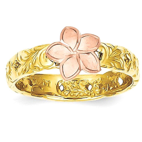 IceCarats 14k Two Tone Yellow Gold Plumeria Baby Band Ring Size 3.00 Flower Leaf