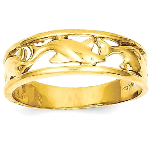 IceCarats 14k Yellow Gold Triple Dolphin Wedding Ring Band Size 6.50 Animal