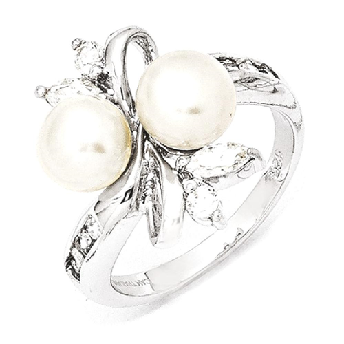 IceCarats 925 Sterling Silver Cubic Zirconia Cz White Freshwater Cultured Pearl Leaves Band Ring Size 8.00