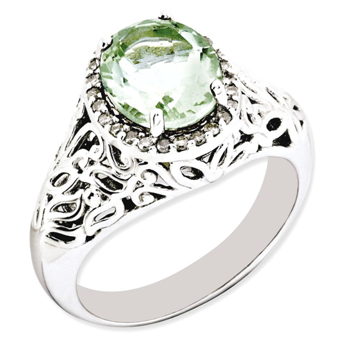 IceCarats 925 Sterling Silver Oval Green Quartz Diamond Band Ring Size 7.00 Gemstone