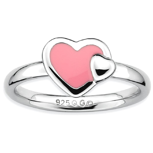 IceCarats 925 Sterling Silver Pink Enameled Heart Band Ring Size 8.00 Love Stackable