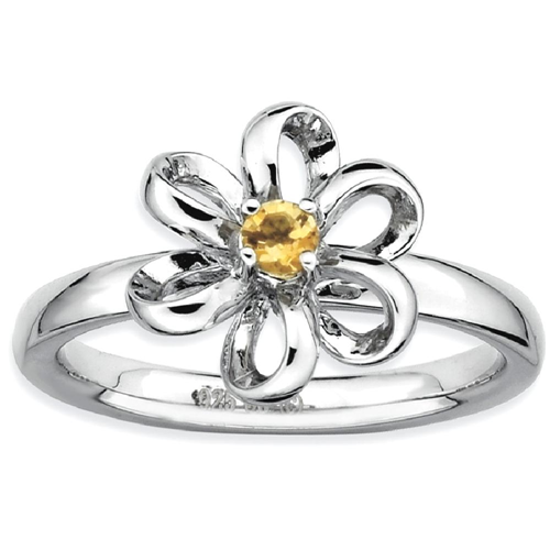 IceCarats 925 Sterling Silver Yellow Citrine Flower Band Ring Size 5.00 Leaf Stackable Gemstone Birthstone November