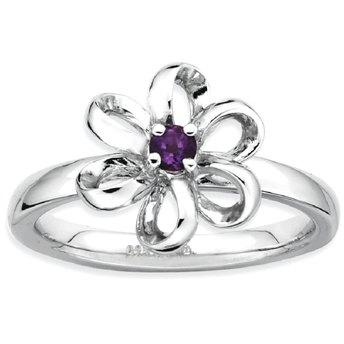 IceCarats 925 Sterling Silver Purple Amethyst Flower Band Ring Size 6.00 Leaf Stackable Gemstone Birthstone February