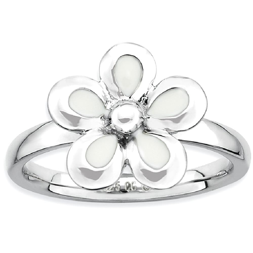 IceCarats 925 Sterling Silver White Enameled Flower Band Ring Size 6.00 Stackable