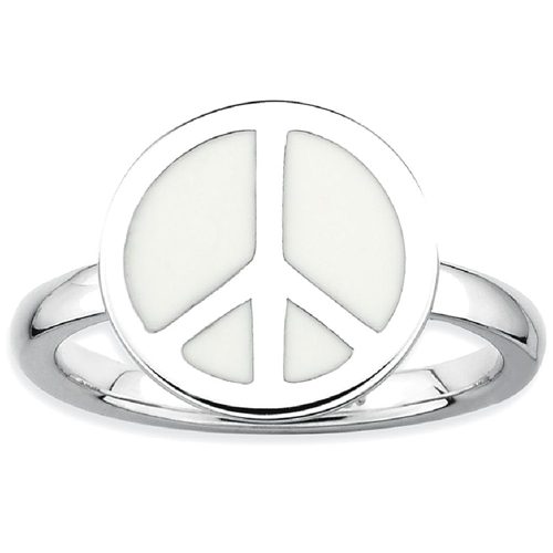IceCarats 925 Sterling Silver Pol. White Enameled Peace Sign Band Ring Size 10.00 Stackable