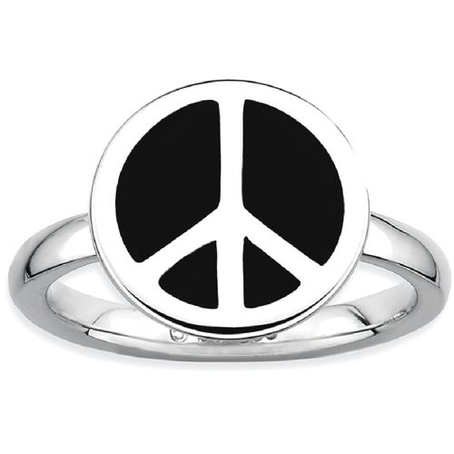IceCarats 925 Sterling Silver Black Enameled Peace Sign Band Ring Size 6.00 Stackable