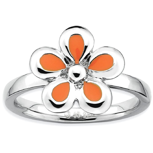 IceCarats 925 Sterling Silver Orange Enameled Flower Band Ring Size 10.00 Stackable