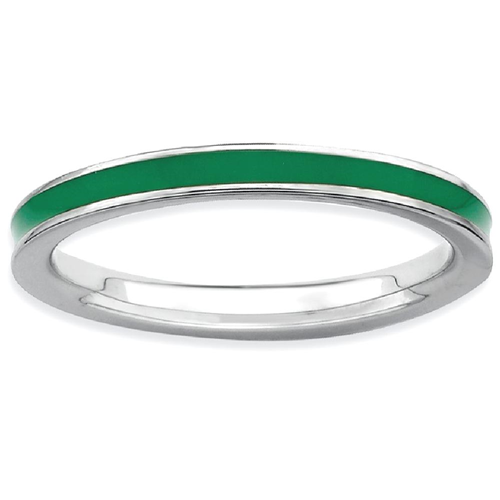 IceCarats 925 Sterling Silver Green Enameled 2.25mm Band Ring Size 7.00 Stackable Ed