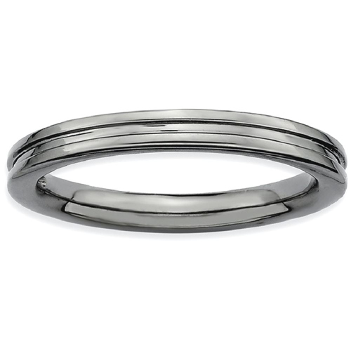 IceCarats 925 Sterling Silver Black Plated Grooved Band Ring Size 7.00 Stackable Fancy
