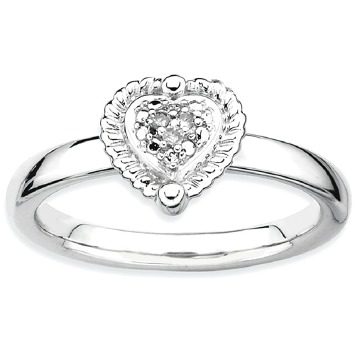 IceCarats 925 Sterling Silver Heart Diamond Band Ring Size 10.00 Love Stackable Fancy