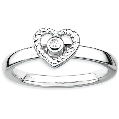 IceCarats 925 Sterling Silver Heart Diamond Band Ring Size 9.00 Love Stackable Fancy Flower