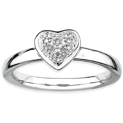 Bague en argent sterling 925 à anneau en coeur avec diamant taille 9.00 Love. Fleur fantaisie empilable