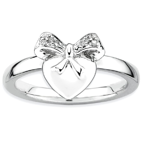 IceCarats 925 Sterling Silver Heart Bow Diamond Band Ring Size 6.00 Love Stackable Fancy
