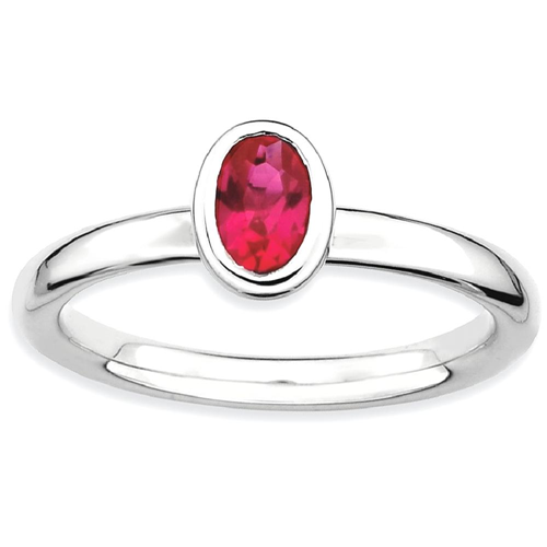 IceCarats 925 Sterling Silver Oval Created Red Ruby Band Ring Size 7.00 Stone Stackable Gemstone Birthstone July