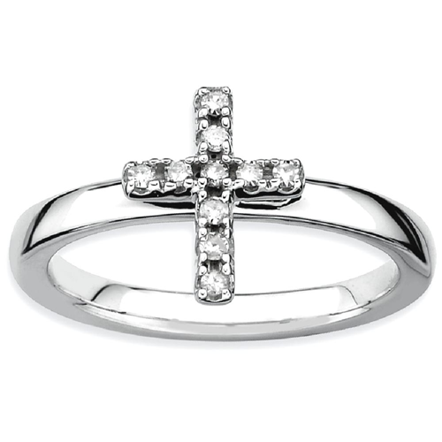 IceCarats 925 Sterling Silver Cross Religious Diamond Band Ring Size 7.00 Stackable Fancy Cros