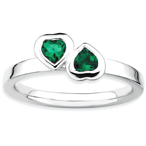 IceCarats 925 Sterling Silver Created Green Emerald Double Heart Band Ring Size 5.00 Love Stackable Gemstone Birthstone May