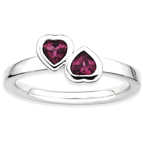 IceCarats 925 Sterling Silver Rhodolite Red Garnet Double Heart Band Ring Size 5.00 Love Stackable Gemstone Birthstone June