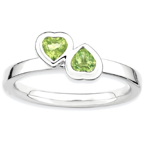 IceCarats 925 Sterling Silver Green Peridot Double Heart Band Ring Size 10.00 Love Stackable Gemstone Birthstone August