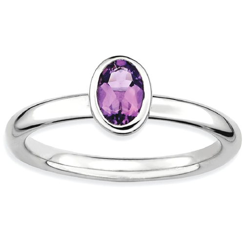 IceCarats 925 Sterling Silver Oval Purple Amethyst Band Ring Size 5.00 Stone Stackable Gemstone Birthstone February