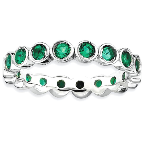 IceCarats 925 Sterling Silver Created Green Emerald Band Ring Size 7.00 Stone Stackable Gemstone Birthstone May