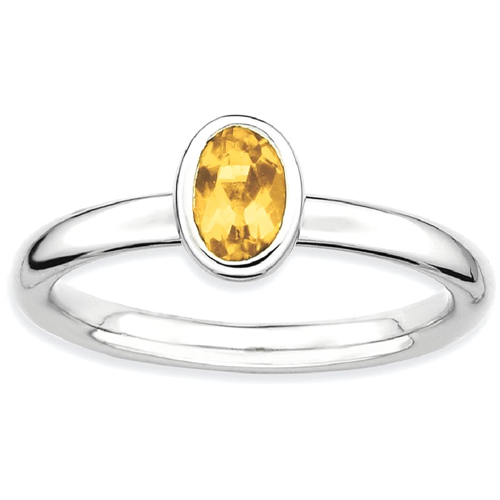 IceCarats 925 Sterling Silver Oval Yellow Citrine Band Ring Size 5.00 Stone Stackable Gemstone Birthstone November