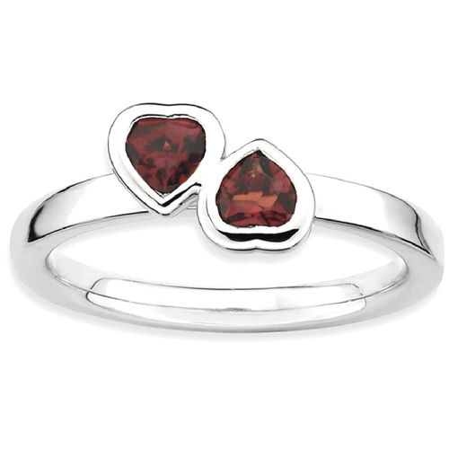 IceCarats 925 Sterling Silver Red Garnet Double Heart Band Ring Size 8.00 Love Stackable Gemstone Birthstone January