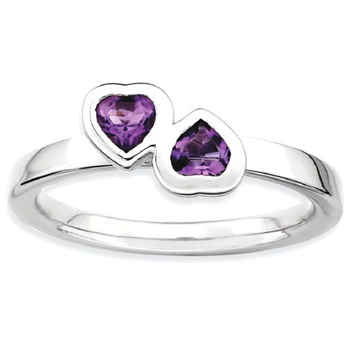 IceCarats 925 Sterling Silver Purple Amethyst Double Heart Band Ring Size 5.00 Love Stackable Gemstone Birthstone February