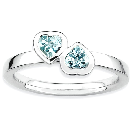 IceCarats 925 Sterling Silver Blue Aquamarine Double Heart Band Ring Size 10.00 Love Stackable Gemstone Birthstone March