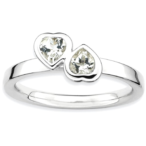 IceCarats 925 Sterling Silver White Topaz Double Heart Band Ring Size 10.00 Love Stackable Gemstone Birthstone April Az
